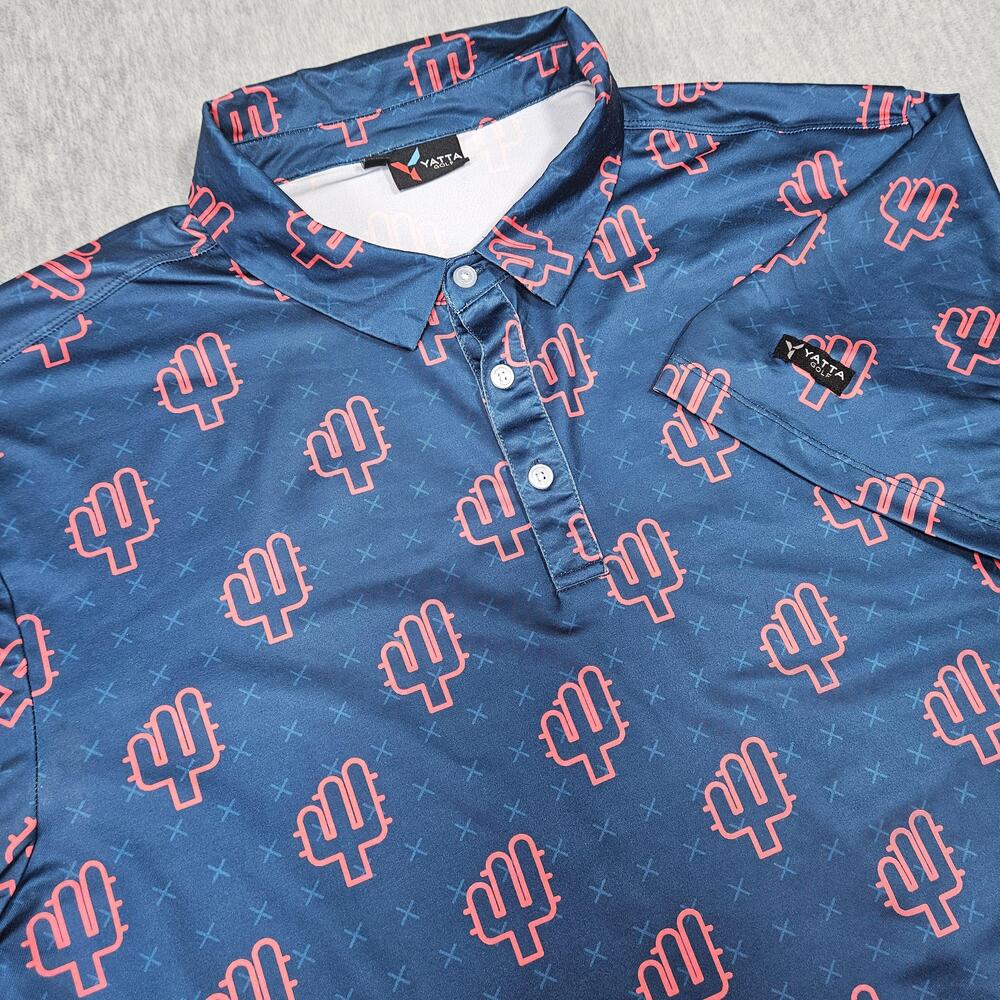 Yatta Golf Polo Shirt Mens 2XL Cactus Print Performance Lightweight
